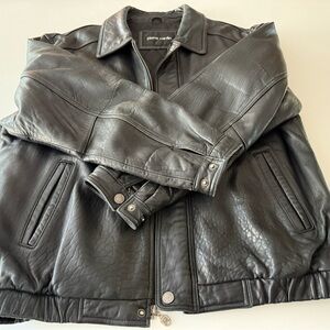 Pierre Cardin Black Leather Bomber Jacket
